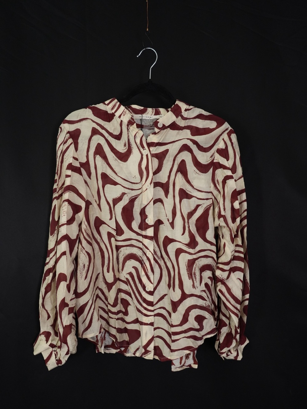 Ellison Cream and Burgundy Abstract Print Button-Down Blouse